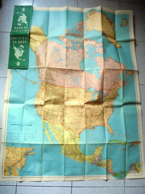 Vintage map of North America used, 90x120 cm