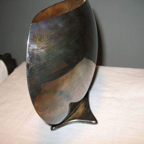 Silver-plated Space-Age vase used, large and heavy from the 70's