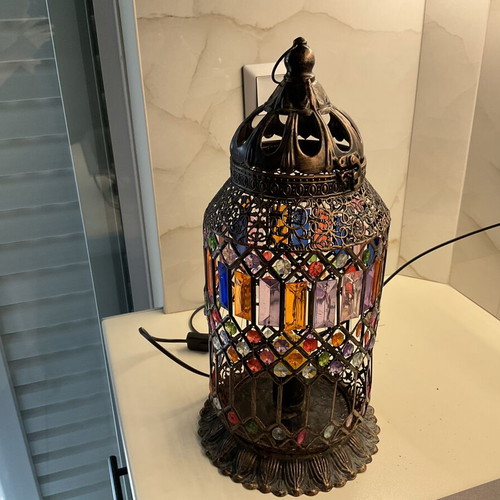 Inart handmade lantern lamp, 45 cm, metal with colorful glass