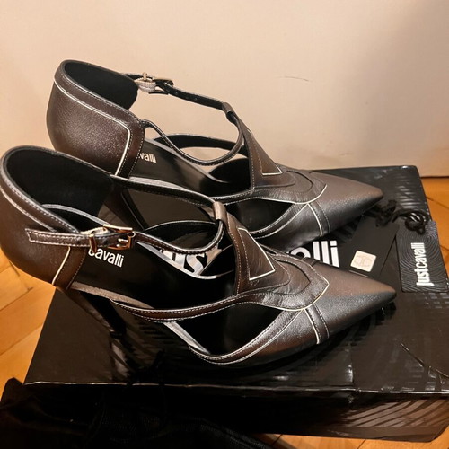 Just Cavalli leather high heels size 39 like new, silver