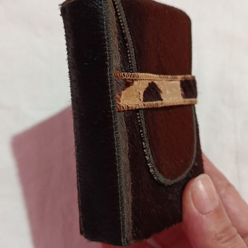 Vintage authentic leather cigarette case with fur, 1970s