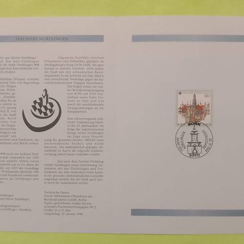 German stamps 1998 first day cover Bonn, pack of 10 mint