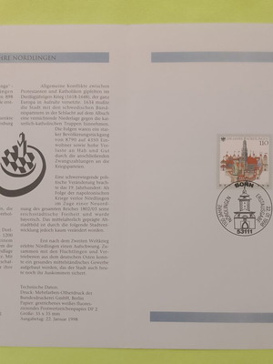 German stamps 1998 first day cover Bonn, pack of 10 mint