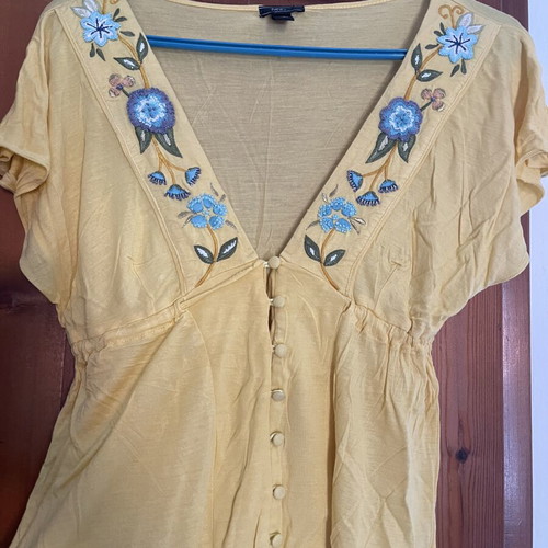 Mango yellow boho blouse with embroidery size M used