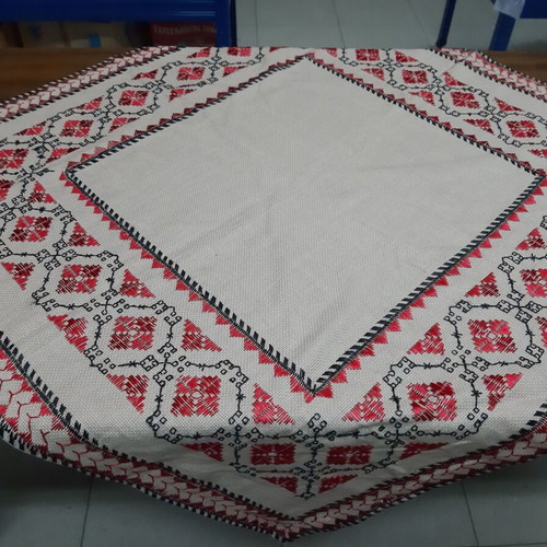 Vintage Hand Embroidered Tablecloth 1960s Silk Red and Black