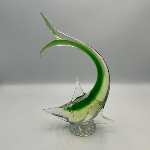 Vintage Murano Uranium Glass Swordfish Sculpture like new