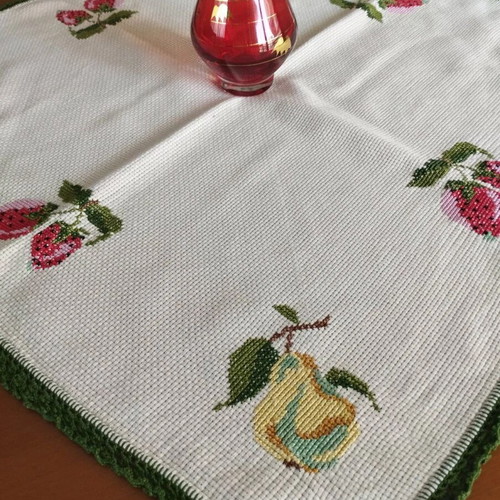 Set of 2 Handmade Embroidered Table Linens like new, traditional cross-stitch