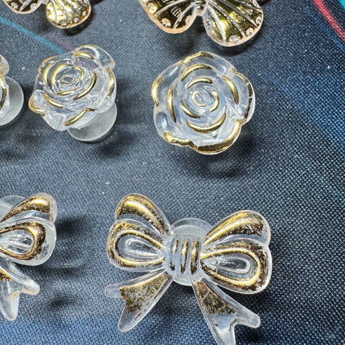 Charms for crocs, pack of 10, like new, transparent and gold tones