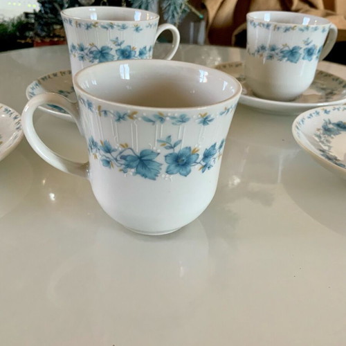 Ionia Hellas Porcelain Set 4 Coffee Cups with Saucers like new