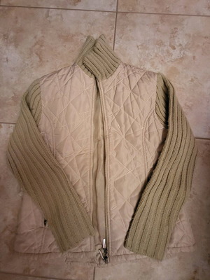 Jacket beige knitted and fabric used, size L