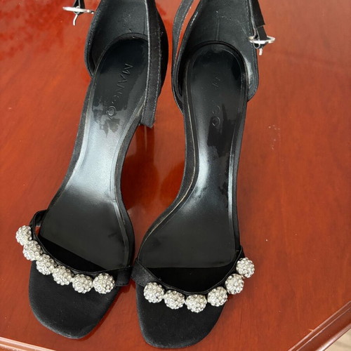 Mango sandals like new, black with silver crystals, 10 cm heel, size 41