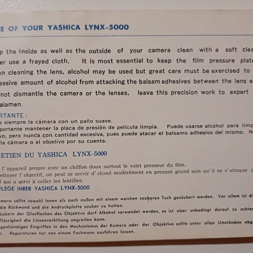 Yashica Lynx - 5000 camera manual used