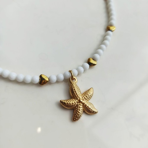 Summer handmade necklace with gold-plated starfish and hearts