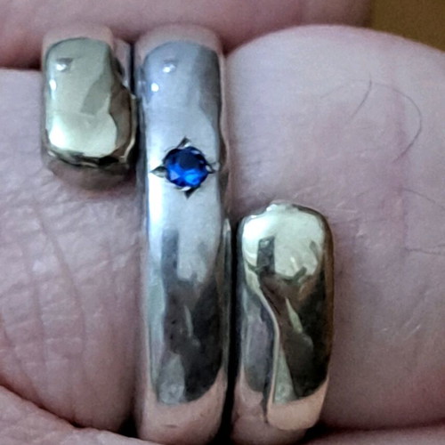 Ring silver 950 and gold 585 with blue precious stone like new