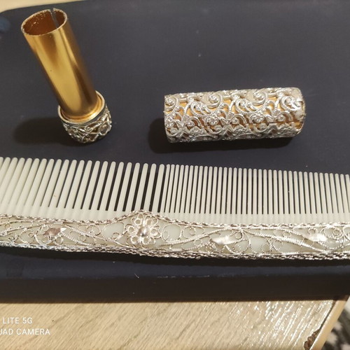 Silver handmade comb 945 and lipstick case like new