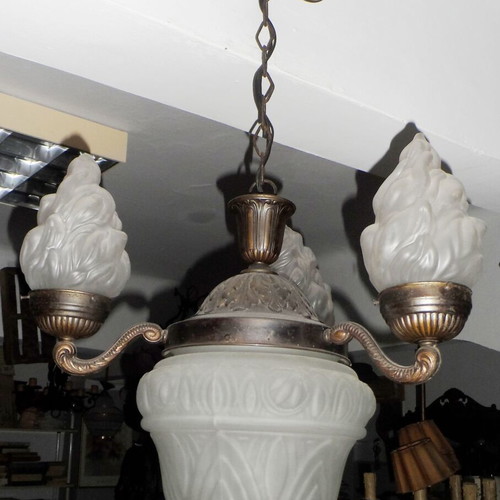 French ceiling light 1900s used, frosted glass