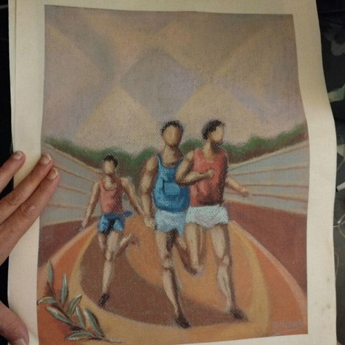 Old art print with fabric texture in excellent condition