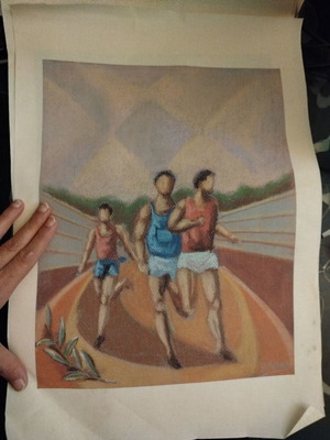 Old art print with fabric texture in excellent condition