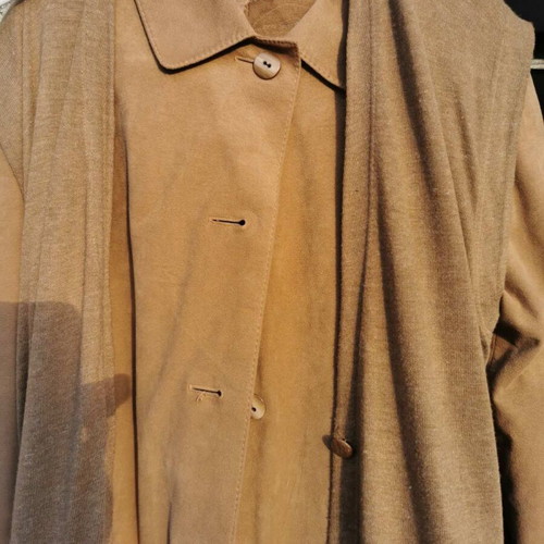 Grosse classic women's suede trench coat with buttons, mustard color