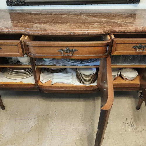 Antique Buffet solid wood with marble top like new, handmade 1981