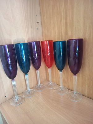 Set of 6 vintage crystal champagne glasses, colorful