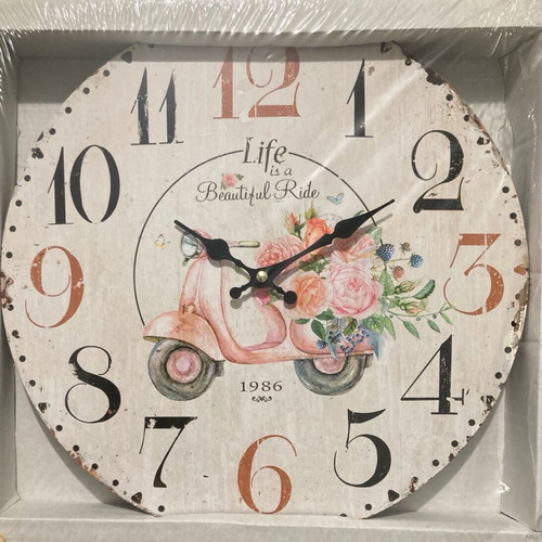 Wall clock with Vespa and flowers new, diameter 34cm