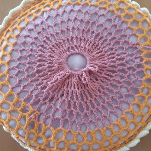 Handmade crocheted decorative pillow used, round 45 cm