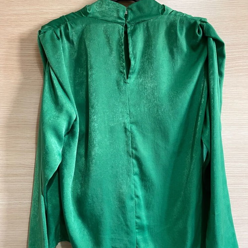 Green blouse size M like new with gathers and draped neckline
