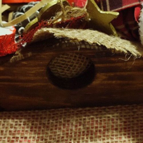 Christmas gift with wooden tray, wine bottle, glasses and decorations