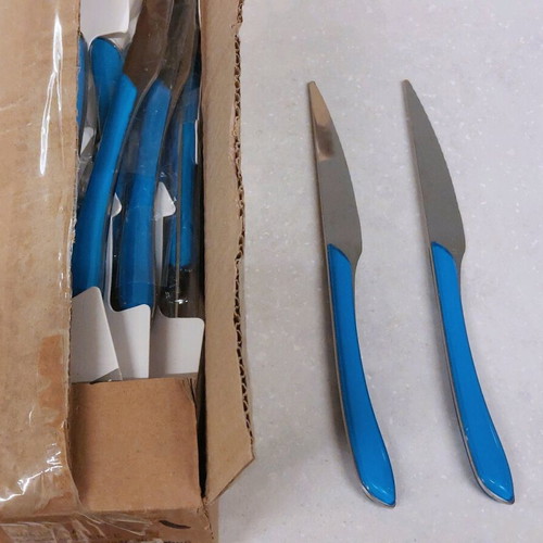 Inox cutlery set with blue handles, new
