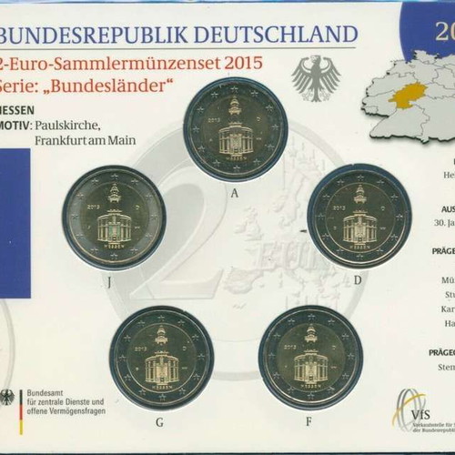 SAC Germany 2 Euro 2015 A-D-F-G-J new, Hesse (blister)