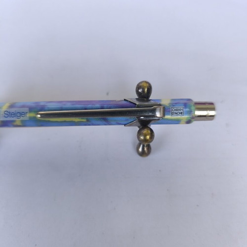 Caran d'Ache 849 pen used, Germanier collection, colorful hexagonal pattern