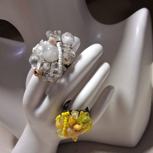 Handmade cluster rings with beads and crystals, adjustable size