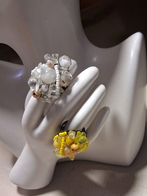 Handmade cluster rings with beads and crystals, adjustable size