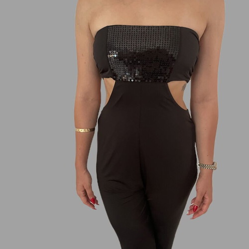 Amir Slama black sequin jumpsuit, UK 10 / Small