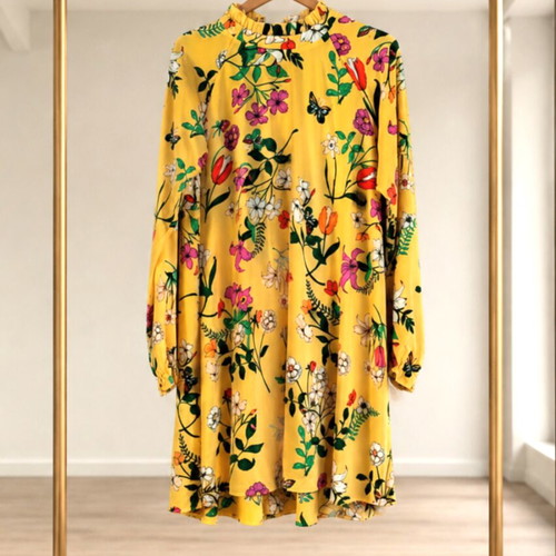 Floral dress with long sleeves, high neck and back opening like new