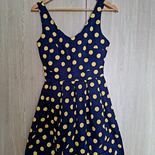 Modcloth 50s dress like new, blue with mustard polka dots