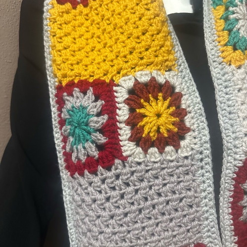 Scarf new, handmade with granny square technique multicolor