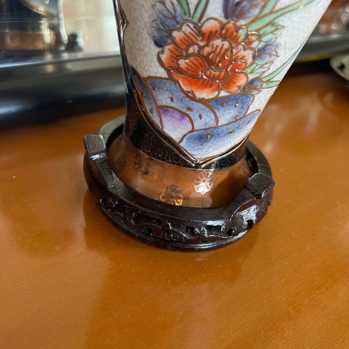 Royal Satsuma porcelain vase used with ashtray and wooden base