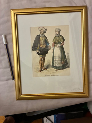 German engraving with traditional costumes framed, like new