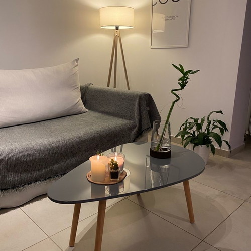 Coffee table new gray with glossy lacquer surface and solid legs