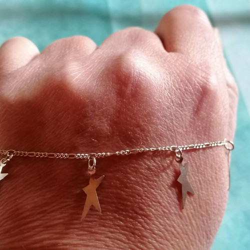 Silver 925 anklet with Figaro chain and dangling stars new