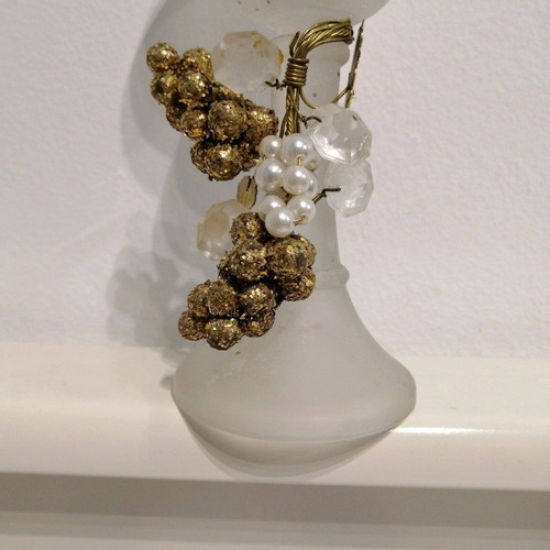 Vintage Christmas Candlestick like new, frosted glass with decorative grapes