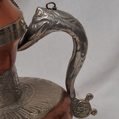Vintage Tibetan Ewer Copper with Silver Dragon Motifs like new