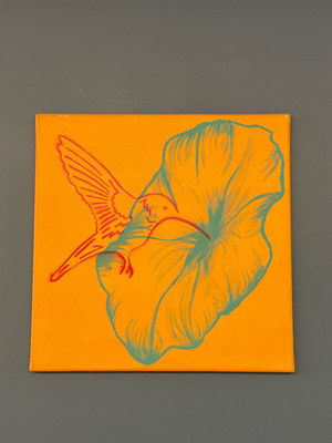 Acrylic painting on canvas Hummingbird and flower new 40x40 cm