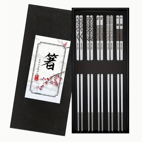 Set of 5 stainless steel chopsticks in box new