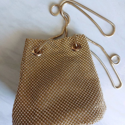 Gold evening bag new with rhinestones and removable chain