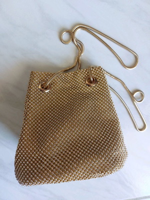 Gold evening bag new with rhinestones and removable chain