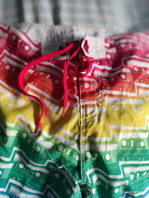 Men's Rainbow Swim Shorts with Retro Cassette Tape Pattern