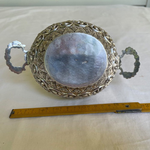 Ornate Silver Bowl Antique with Lid and Plate
